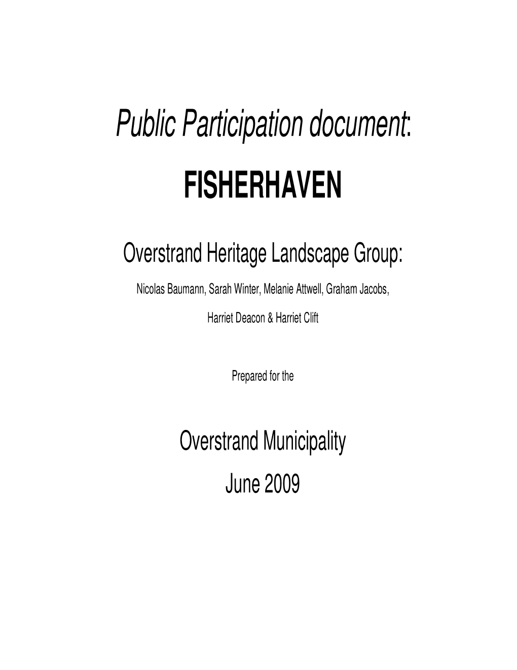 Public Participation Document: FISHERHAVEN