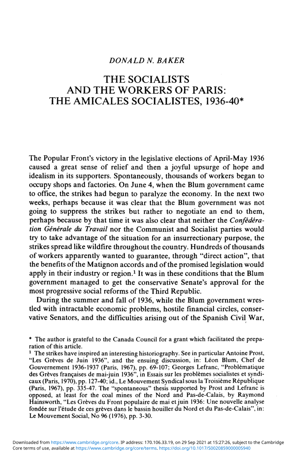 The Socialists and the Workers of Paris: the Amicales Socialistes, 1936-40*