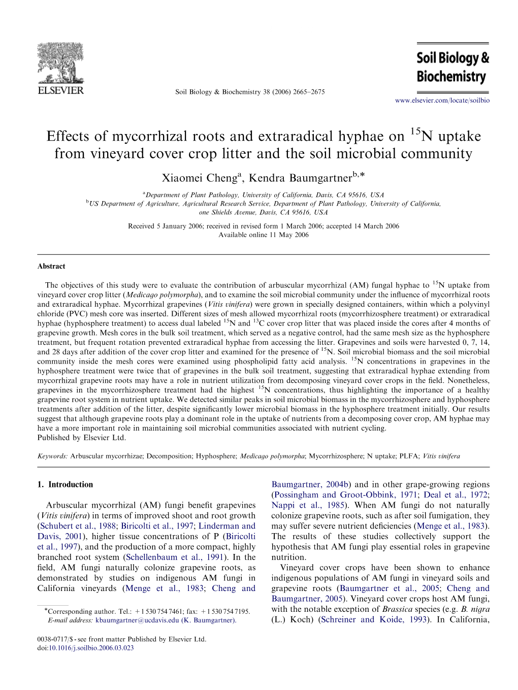 Effects of Mycorrhizal Roots and Extraradical Hyphae on N Uptake from Vineyard Cover Crop Litter and the Soil Microbial Communit