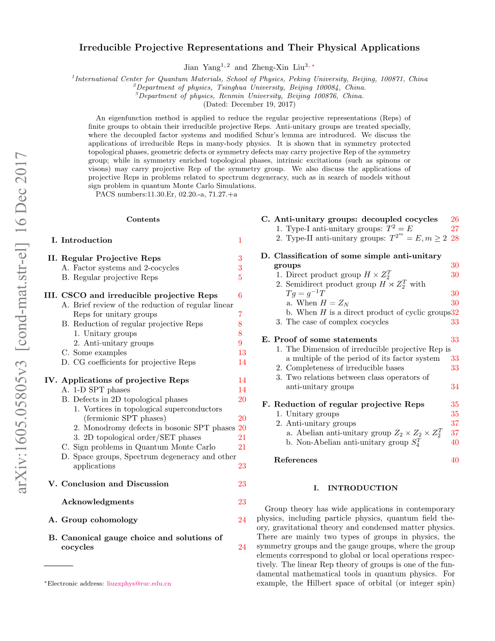 Irreducible Projective Representations and Their Physical Applications