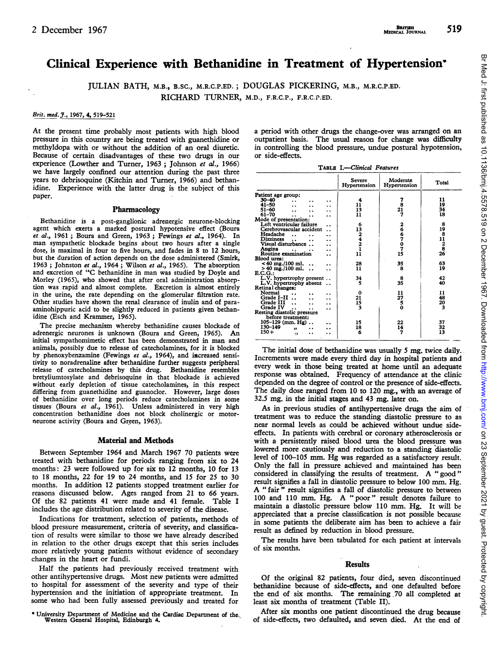 Clinical Experience with Bethanidine in Treatment of Hypertension*