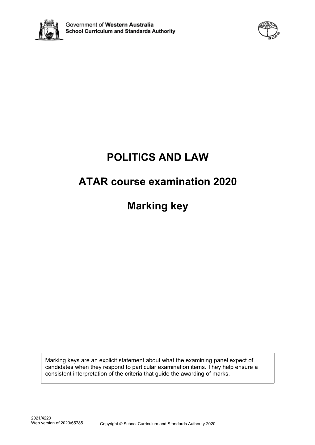 POLITICS and LAW ATAR Course Examination 2020 Marking