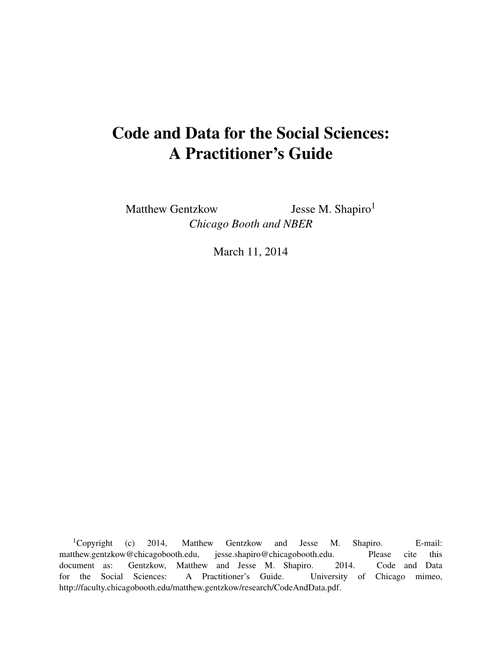 Code and Data for the Social Sciences: a Practitioner's Guide