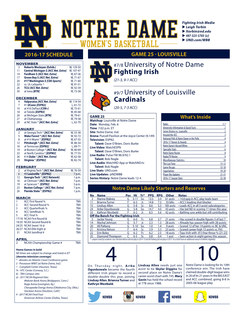 7/8 University of Notre Dame Fighting Irish #9/7 University of Louisville