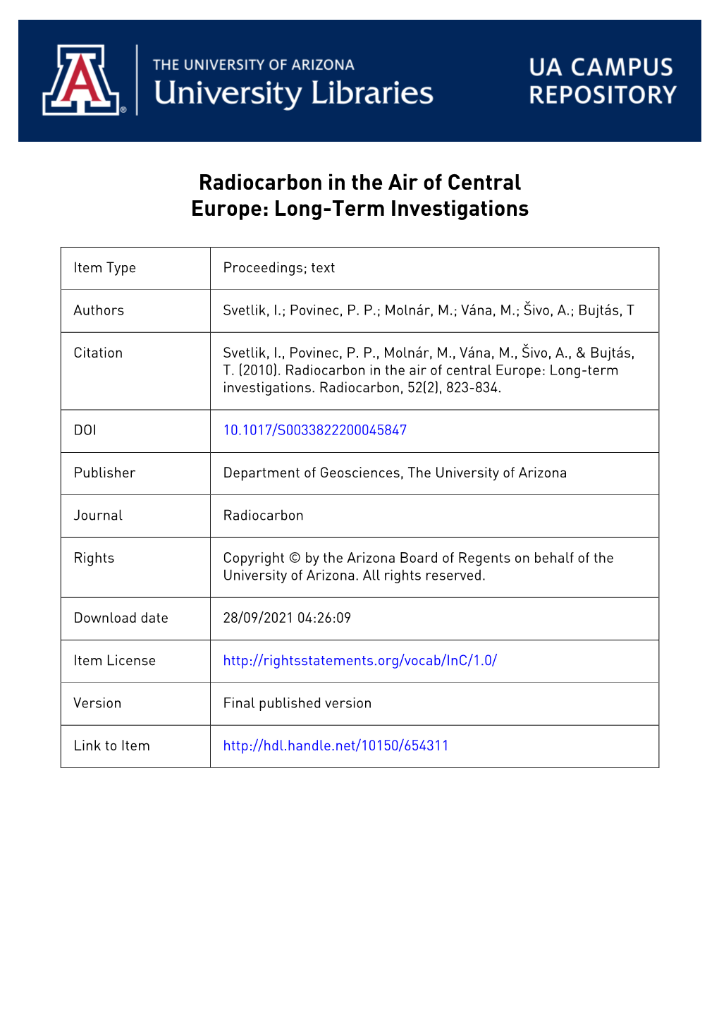 823 Radiocarbon in the Air of Central Europe