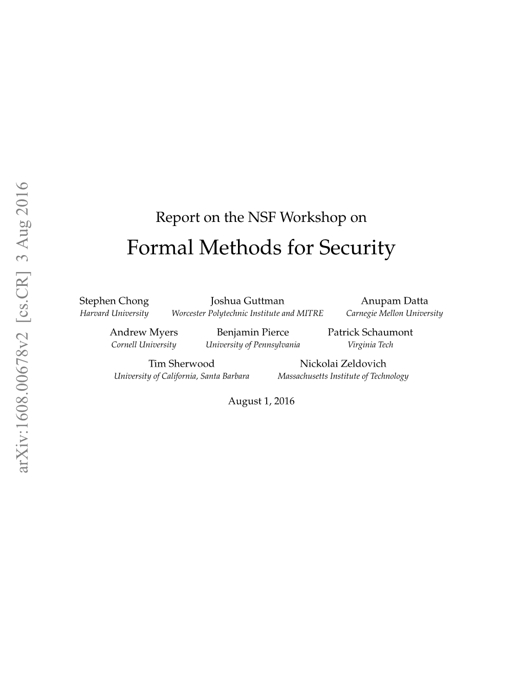 Report on the NSF Workshop on Formal Methods for Security