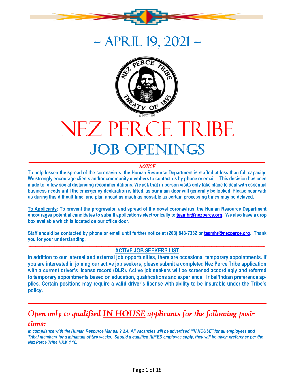 Nez Perce Tribe Job Openings