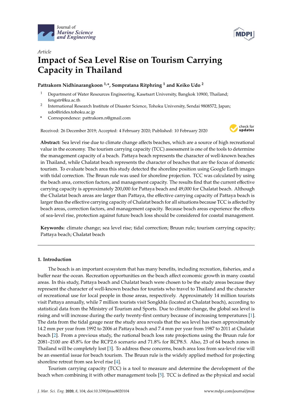 Impact of Sea Level Rise on Tourism Carrying Capacity in Thailand
