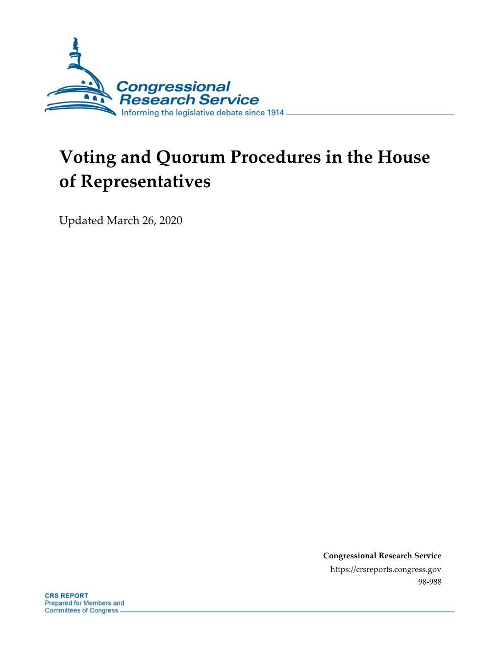 Voting and Quorum Procedures in the House of Representatives