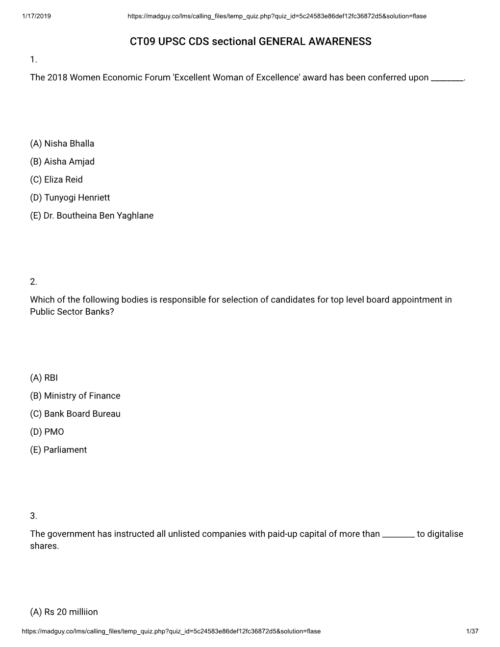 CT09 UPSC CDS Sectional GENERAL AWARENESS 1