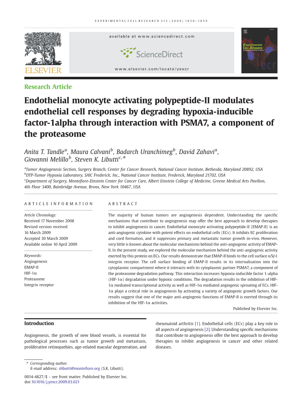 Endothelial Monocyte Activating Polypeptide-II Modulates