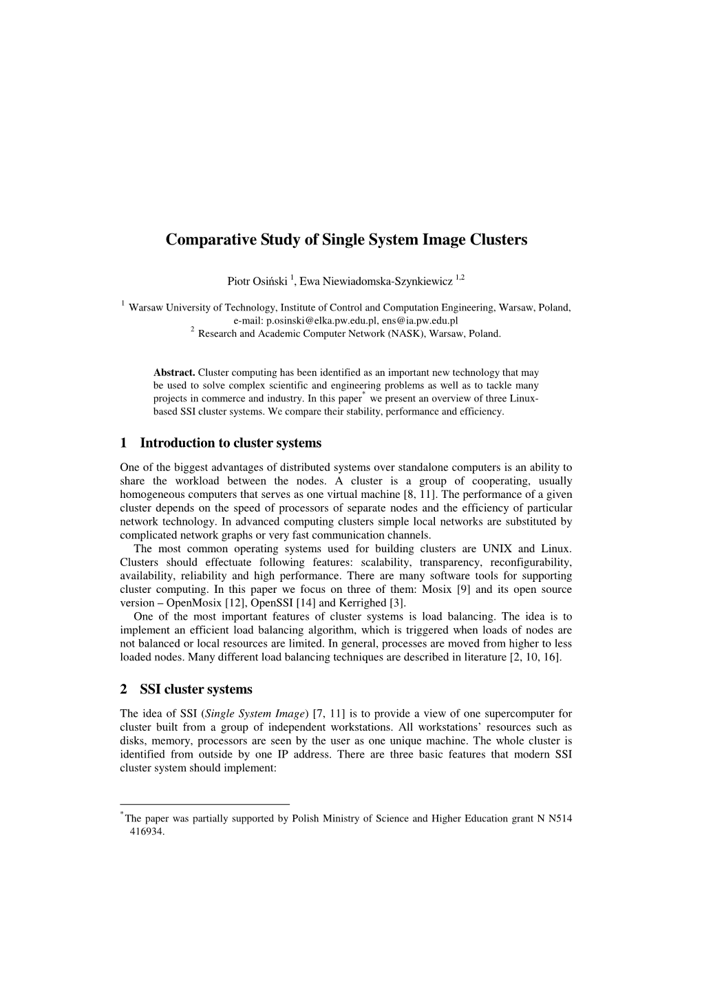 Comparative Study of Single System Image Clusters