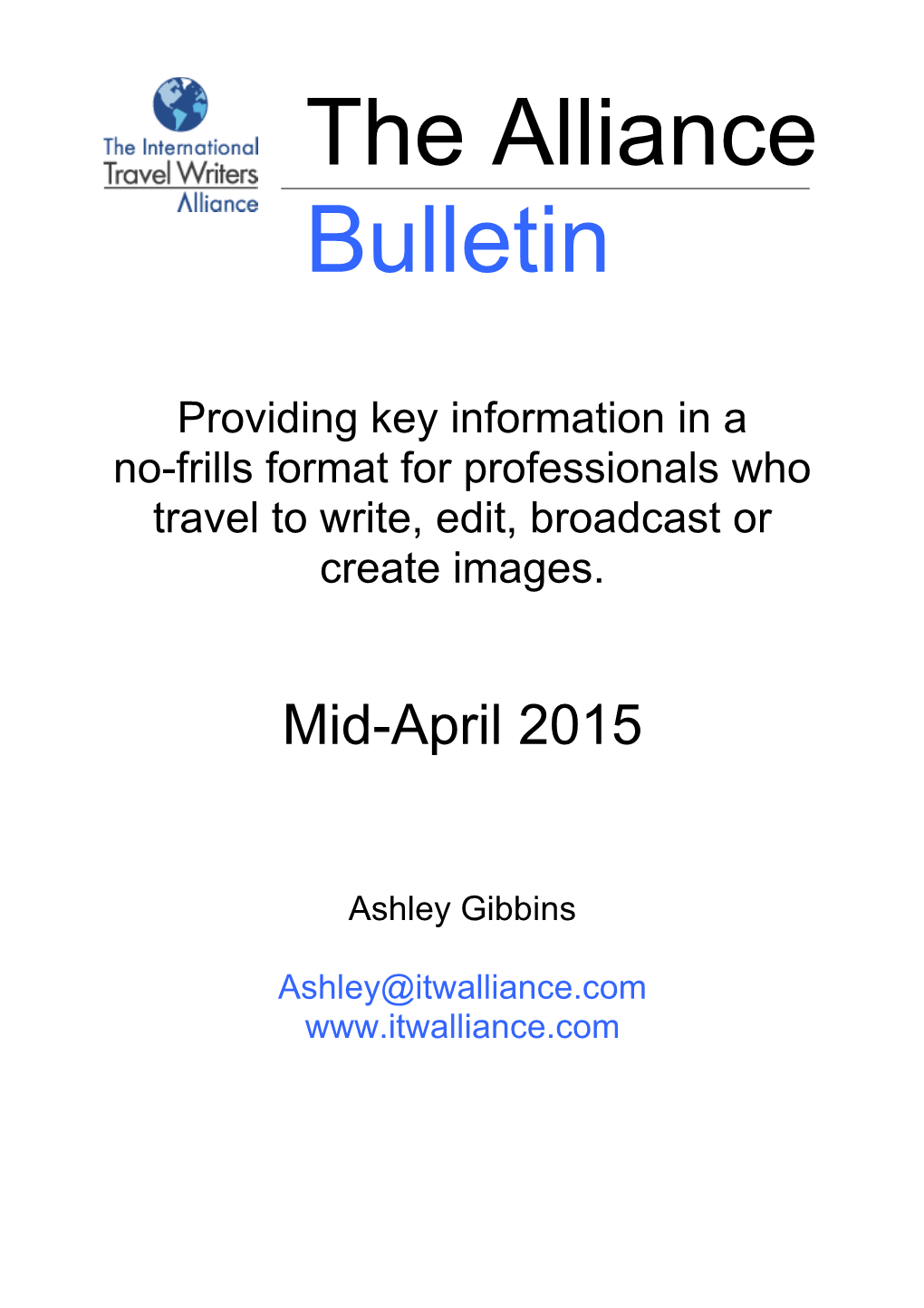 Alliance Bulletin Mid April 2015