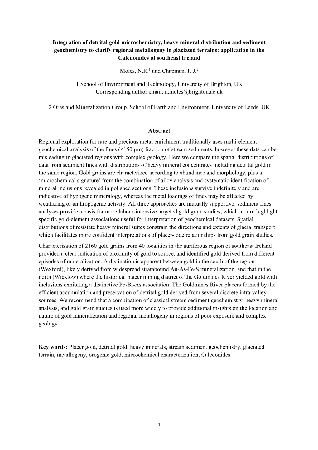 Integration of Detrital Gold Microchemistry, Heavy Mineral