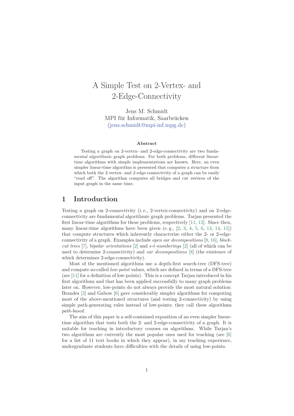 A Simple Test on 2-Vertex- and 2-Edge-Connectivity Arxiv Version