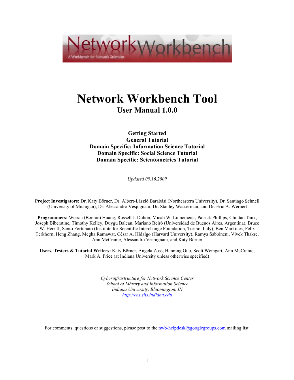 Network Workbench Tool User Manual 1.0.0