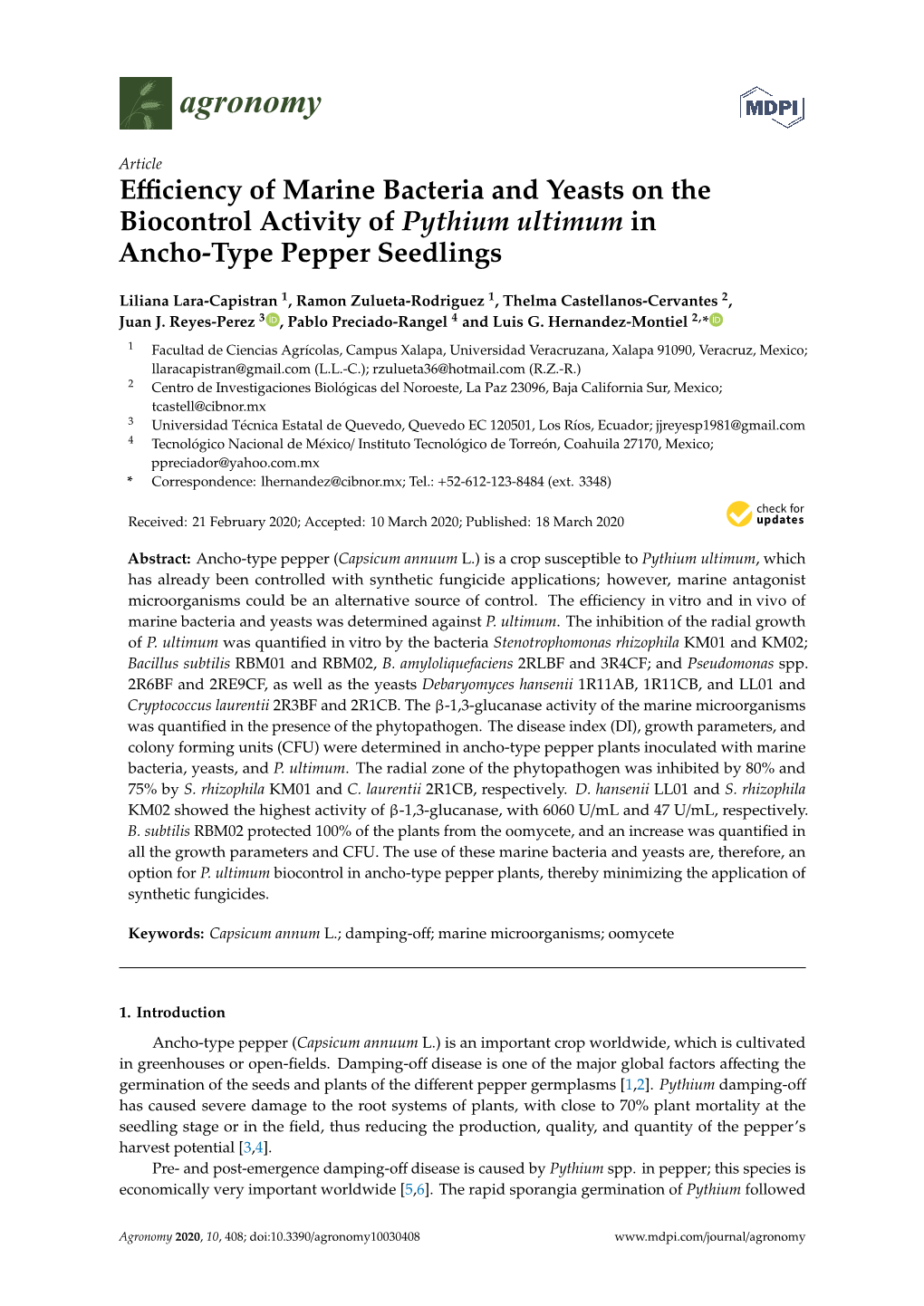 Efficiency of Marine Bacteria and Yeasts on the Biocontrol Activity Of