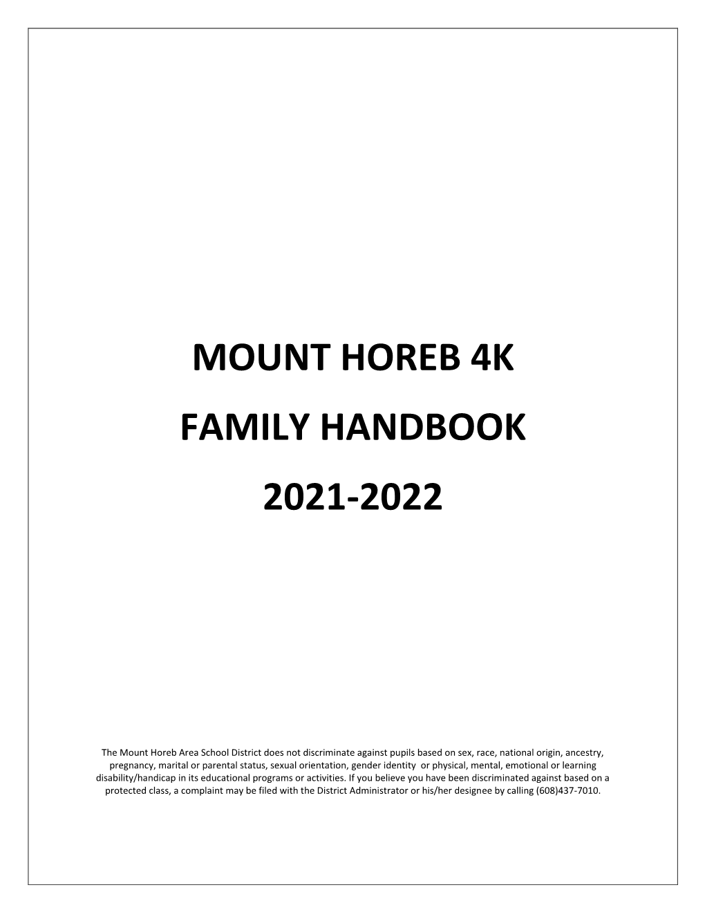 Mount Horeb 4K Family Handbook 2021-2022