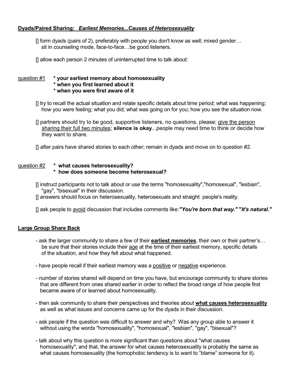 Earliest Memories...Causes of Heterosexuality