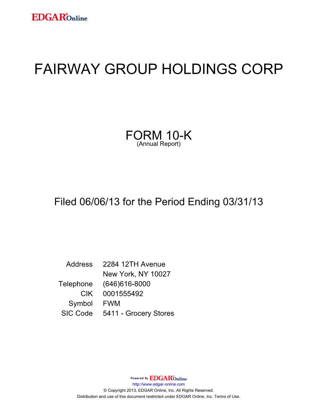 Fairway Group Holdings Corp