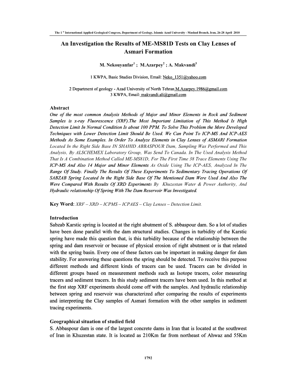 An Investigation the Results of ME-MS81D Tests on Clay Lenses of Asmari Formation