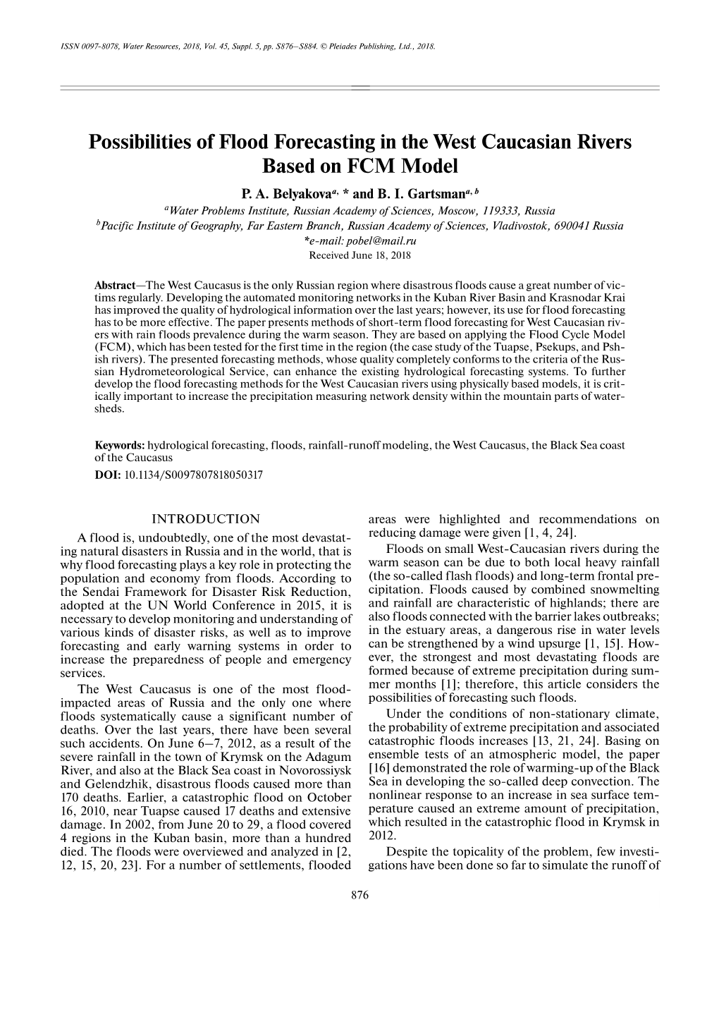 Possibilities of Flood Forecasting in the West Caucasian Rivers Based on FCM Model P