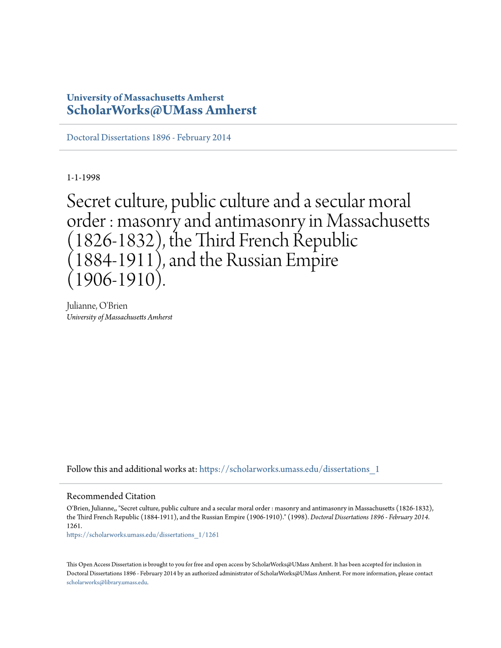 Secret Culture, Public Culture and a Secular Moral Order