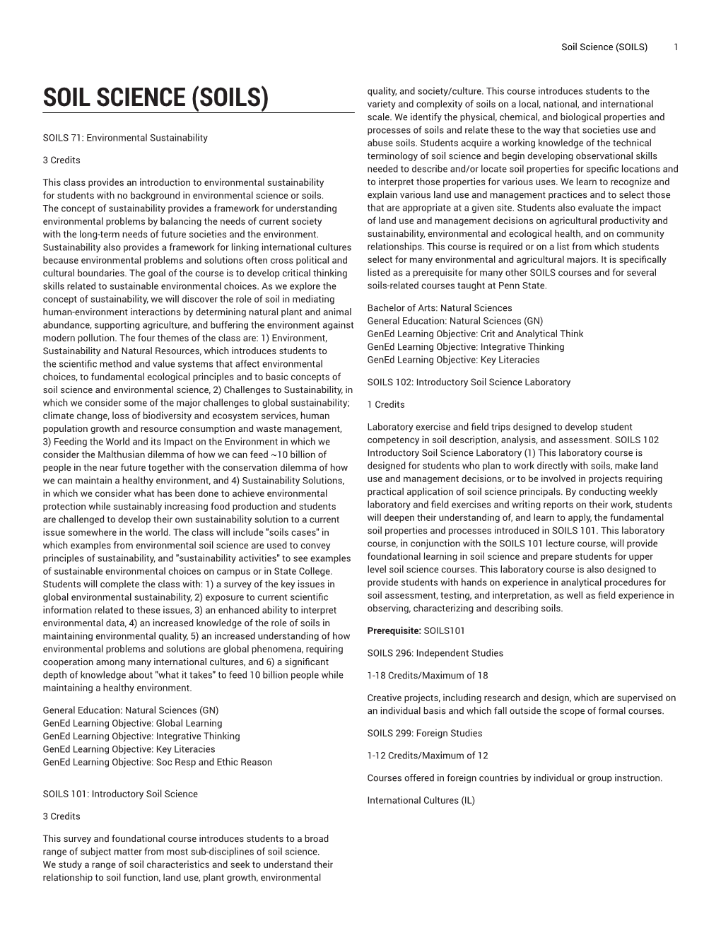 Soil Science (SOILS) 1