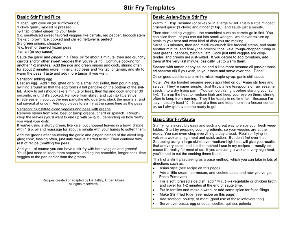 Stir Fry Templates Basic Stir Fried Rice Basic Asian-Style Stir Fry