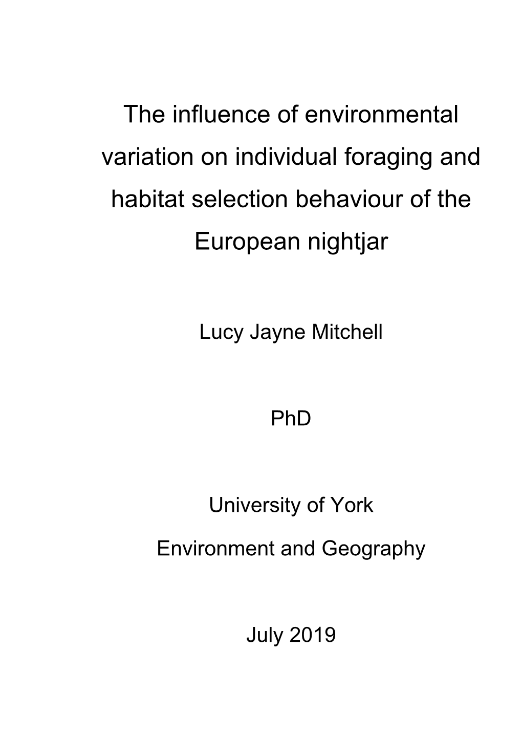 The Influence of Environmental Variation on Individual Foraging and Habitat Selection Behaviour of the European Nightjar