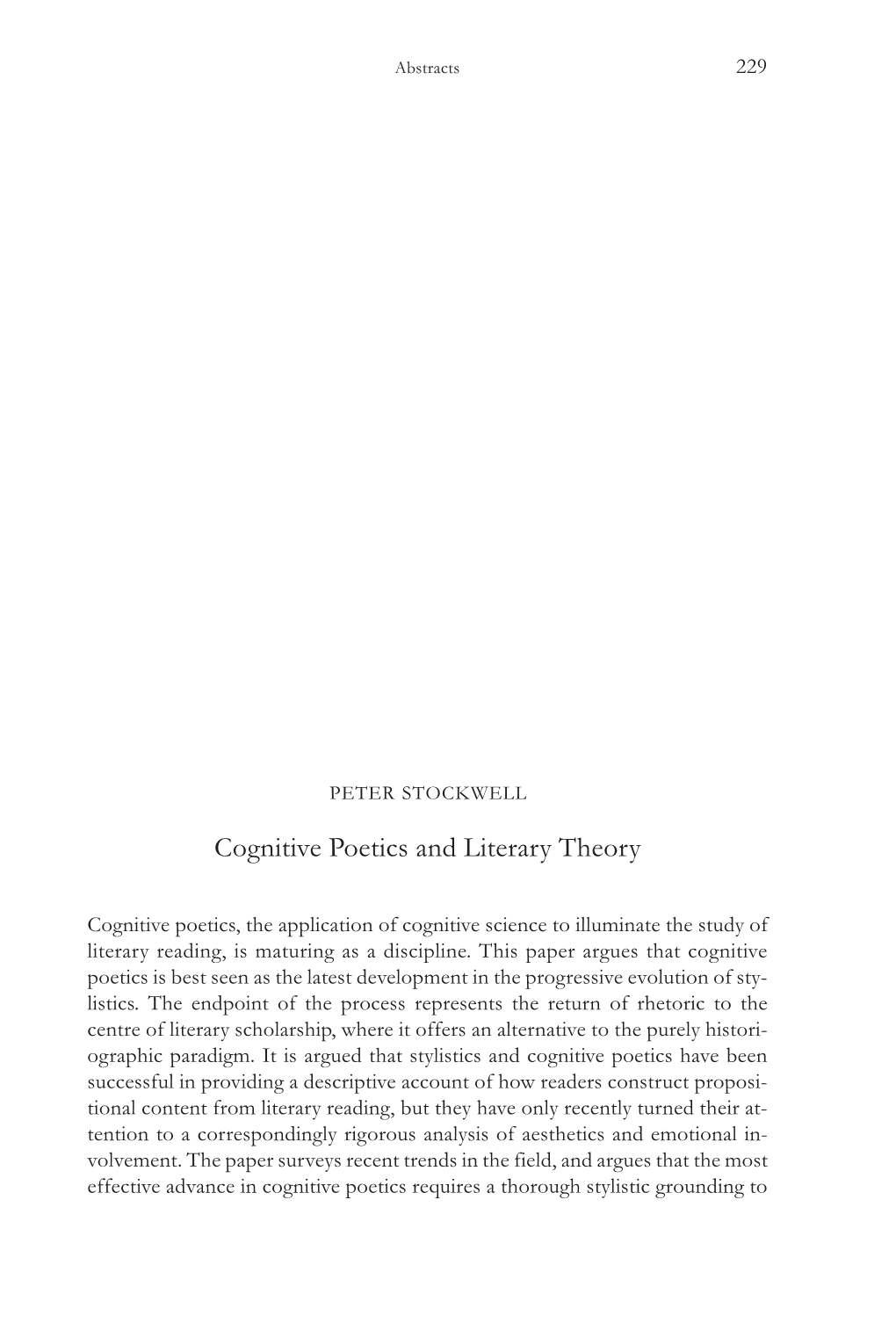 Cognitive Poetics and Literary Theory