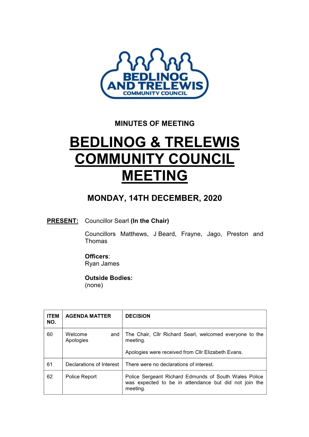 Bedlinog & Trelewis Community Council Meeting