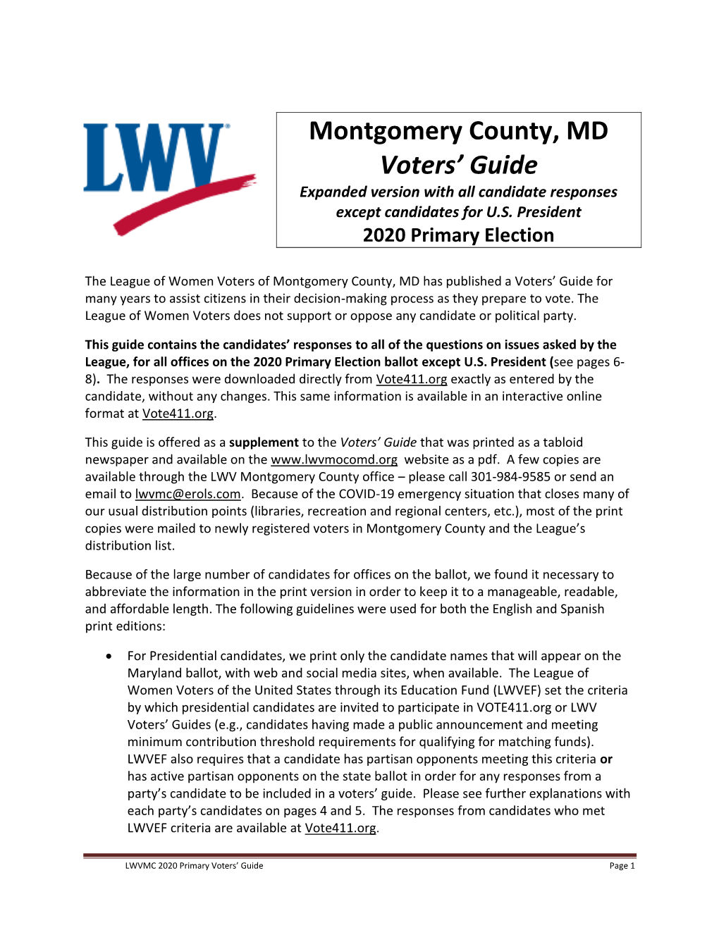 Montgomery County, MD Voters' Guide