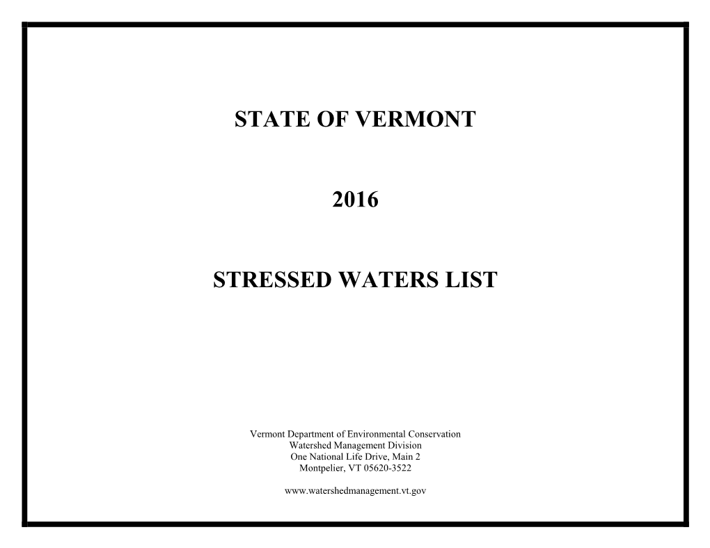 2016 Stressed Waters List Page 1 of 10 Stressed Waters List