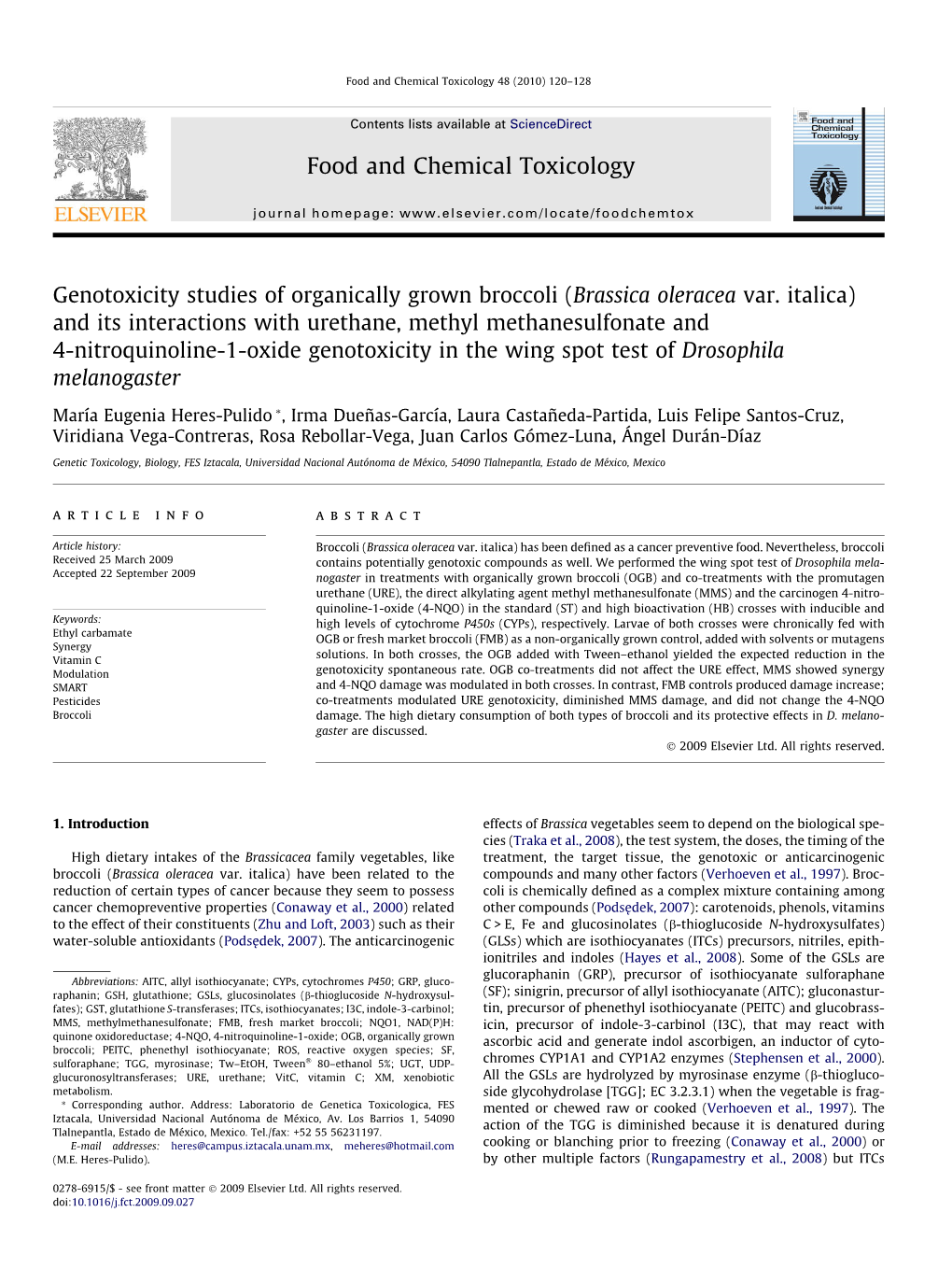 Genotoxicity Studies of Organically Grown Broccoli (Brassica Oleracea Var