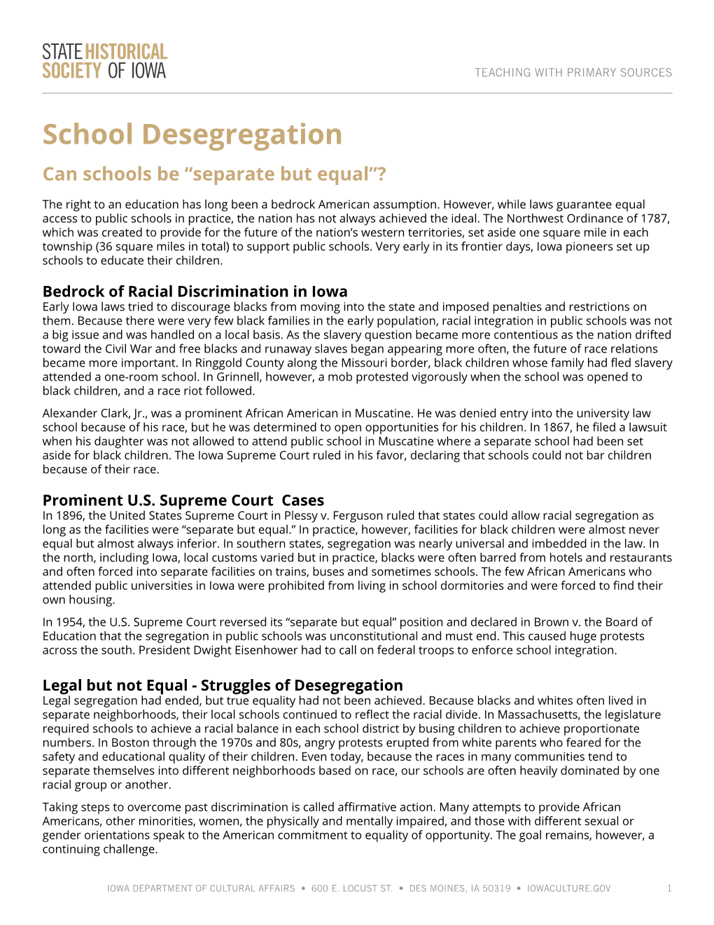 School Desegregation Can Schools Be “Separate but Equal”?