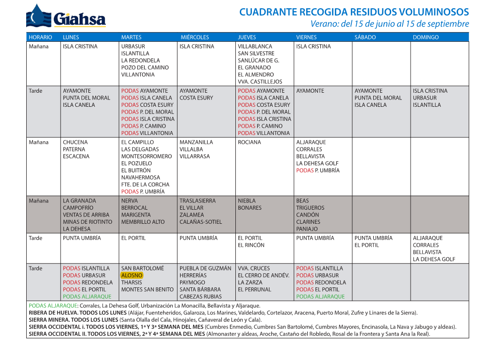 Cuadrante Recogida Residuos Voluminosos