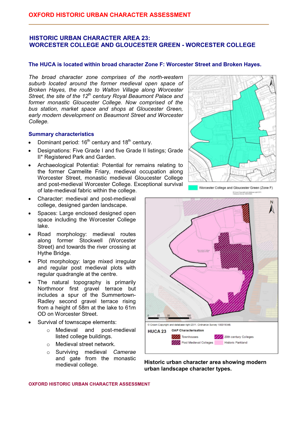 Historic Urban Character Area 23: Worcester College and Gloucester Green - Worcester College