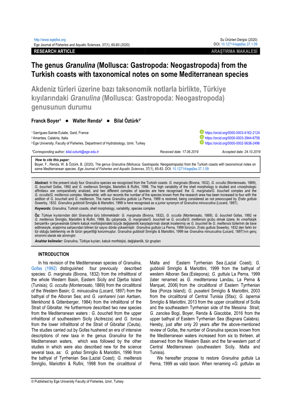 The Genus Granulina (Mollusca: Gastropoda: Neogastropoda) From