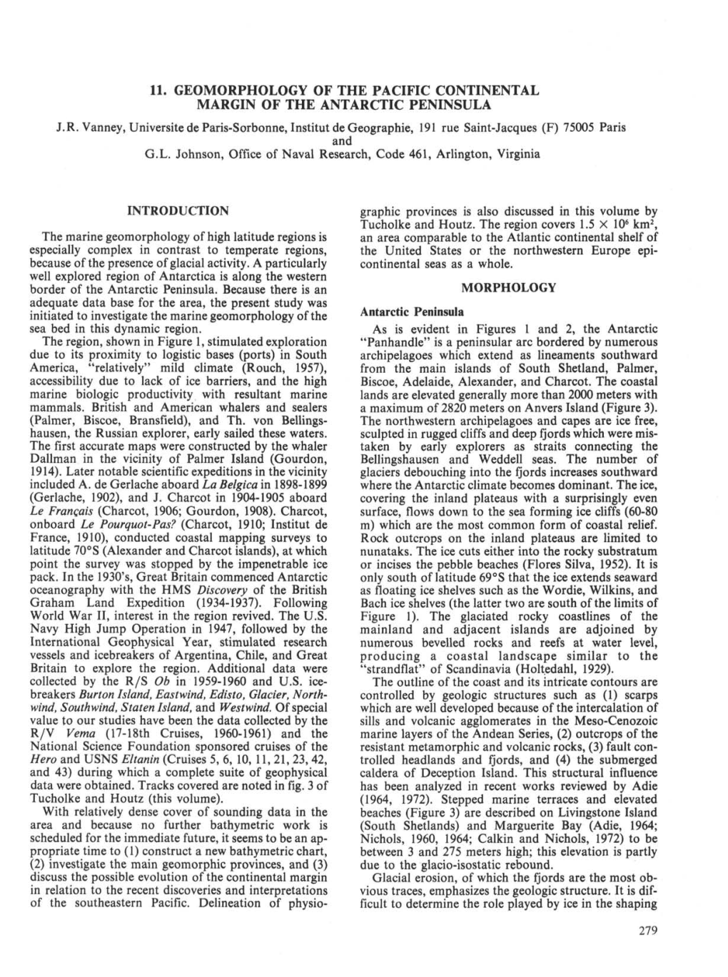 11. Geomorphology of the Pacific Continental Margin of the Antarctic Peninsula J.R