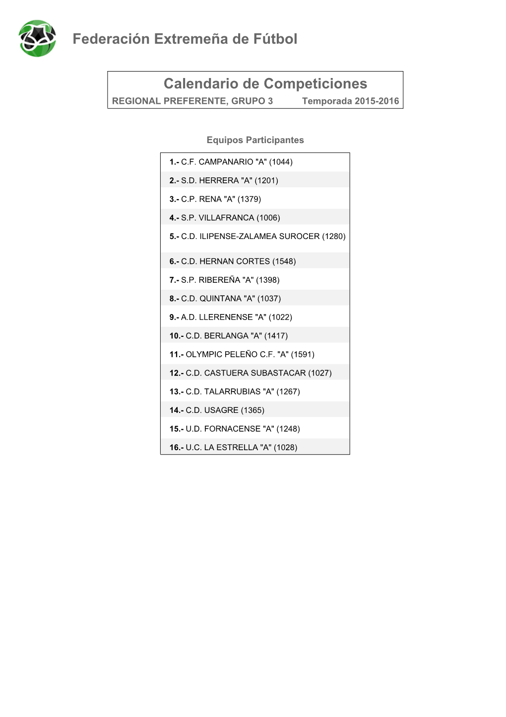 Calendario De Competición