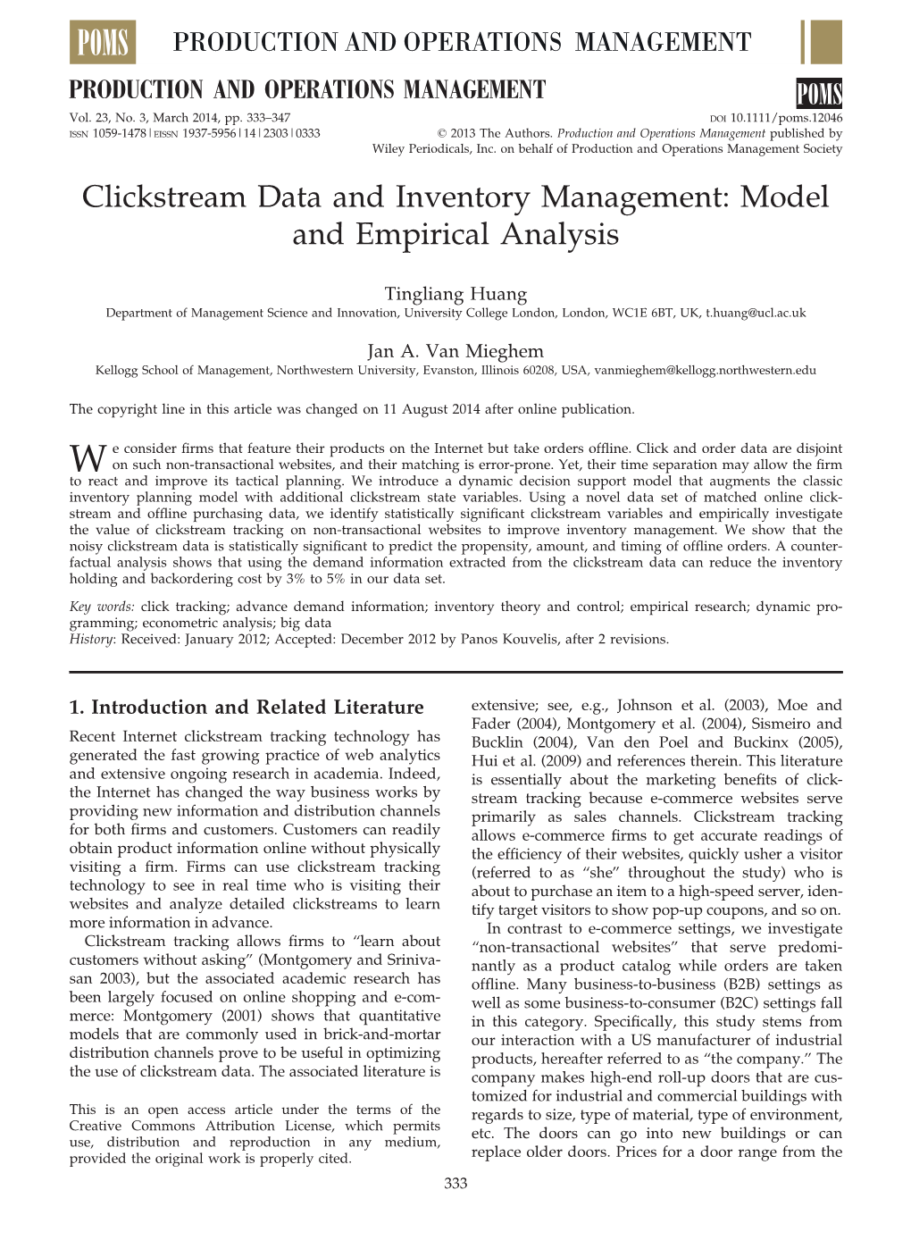 Clickstream Data and Inventory Management: Model and Empirical Analysis