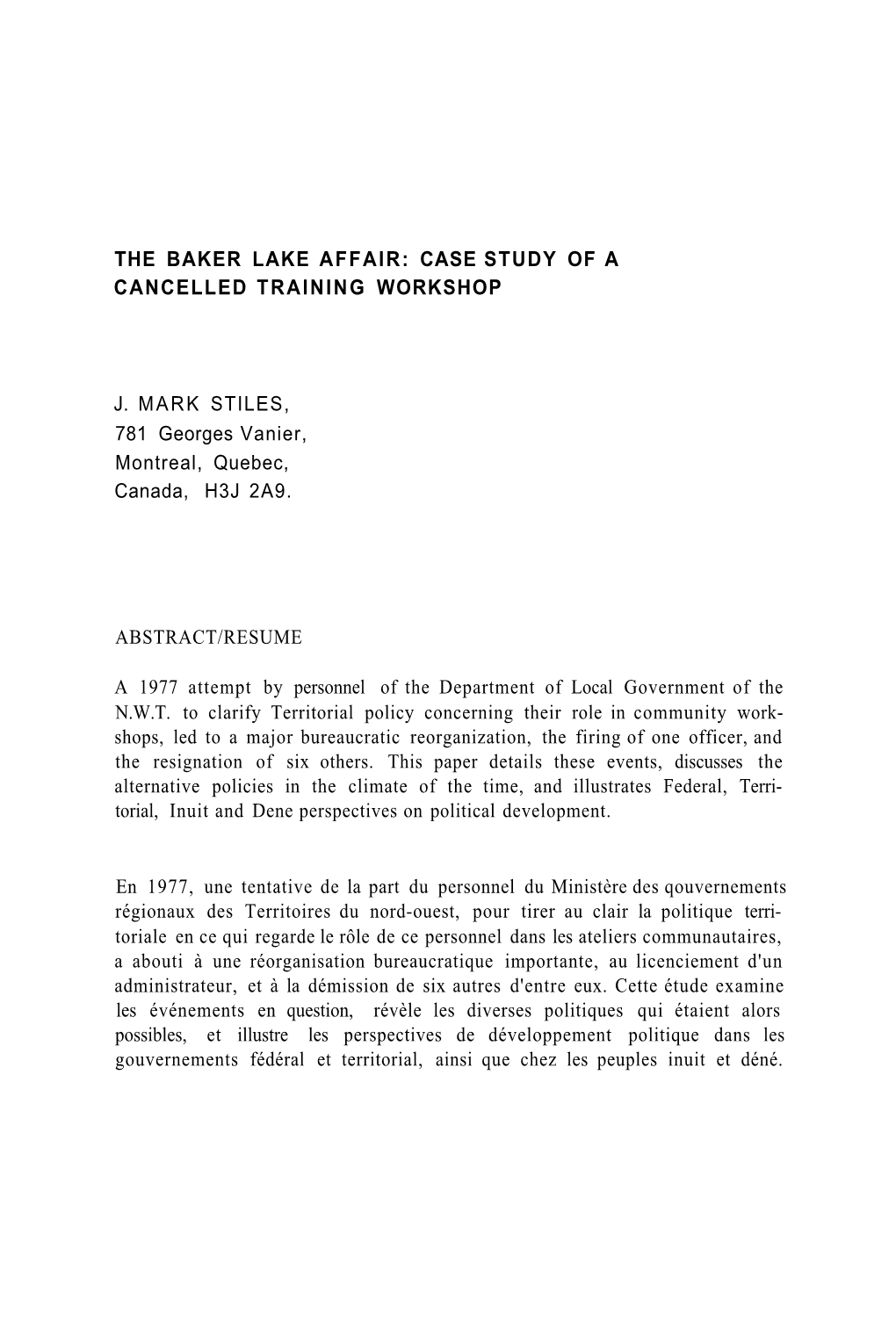 The Baker Affair: Case Study of a Cancelled Training Workshop
