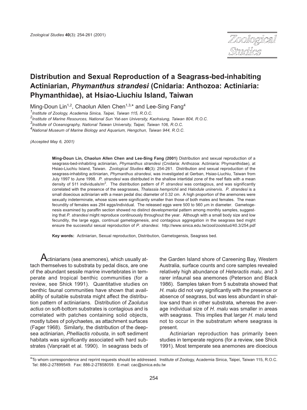 Distribution and Sexual Reproduction of a Seagrass-Bed-Inhabiting