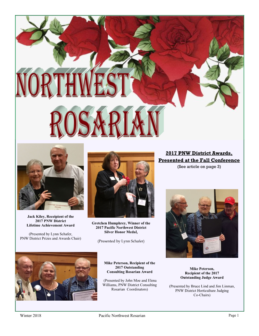 2017 PNW District Awards, Presented at the Fall Conference (See Article on Page 3)