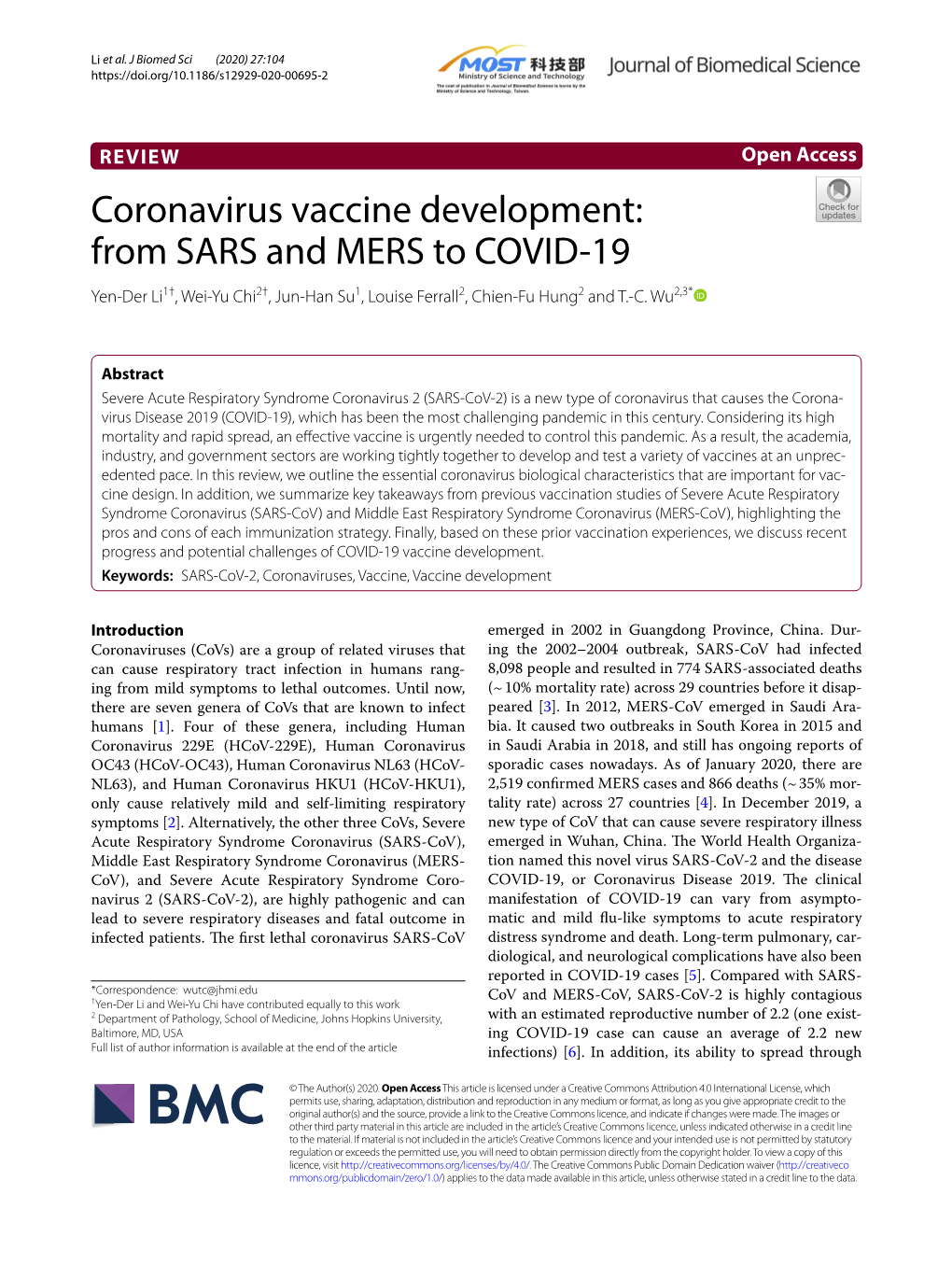 Coronavirus Vaccine Development: from SARS and MERS to COVID-19