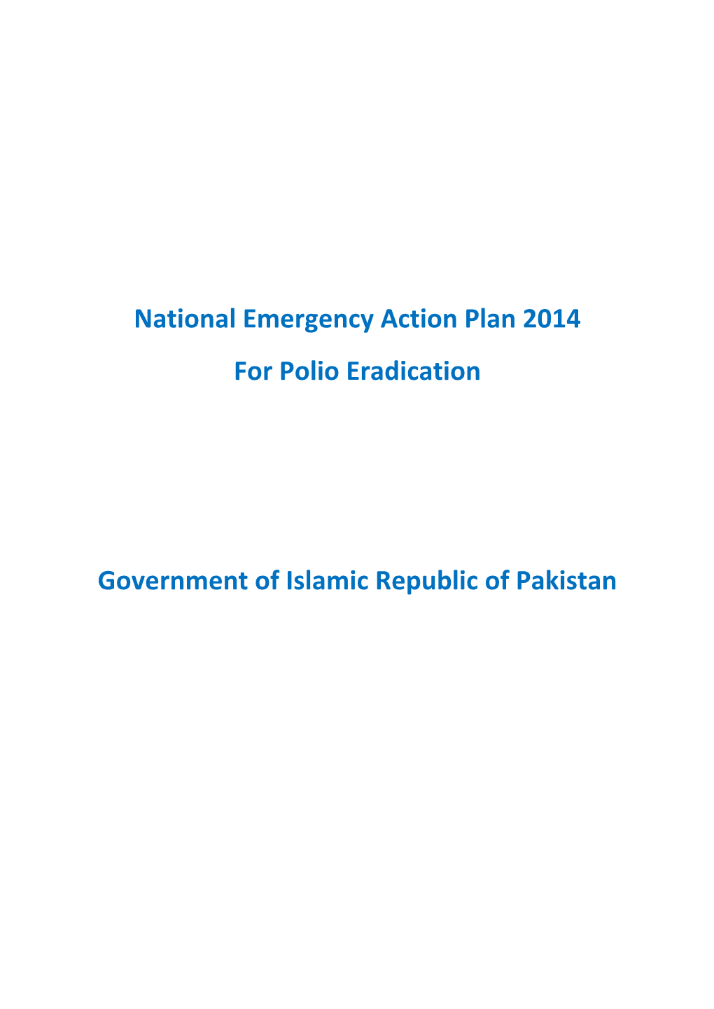 Pakistan National Emergency Action Plan – 2014