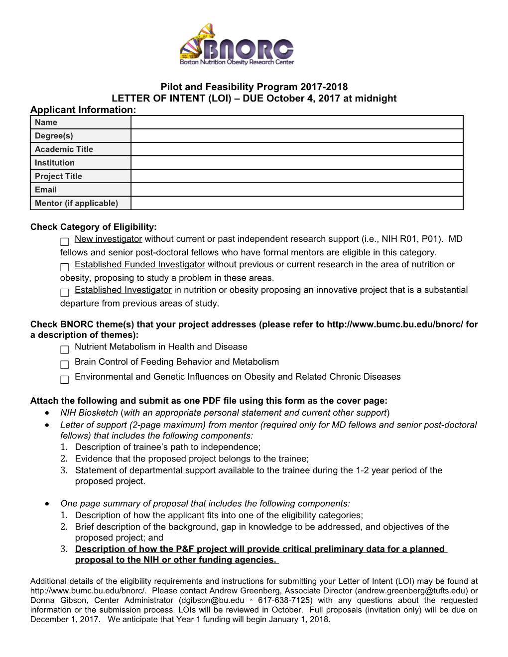 Pilot and Feasibility Program 2017-2018