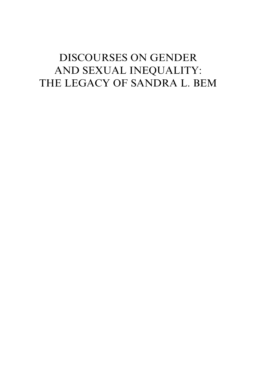 Discourses on Gender and Sexual Inequality: the Legacy of Sandra L