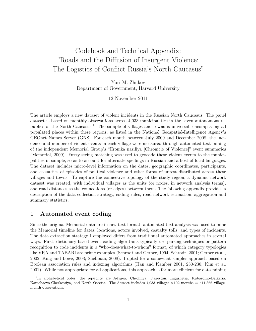 Codebook and Technical Appendix: “Roads and the Diffusion Of